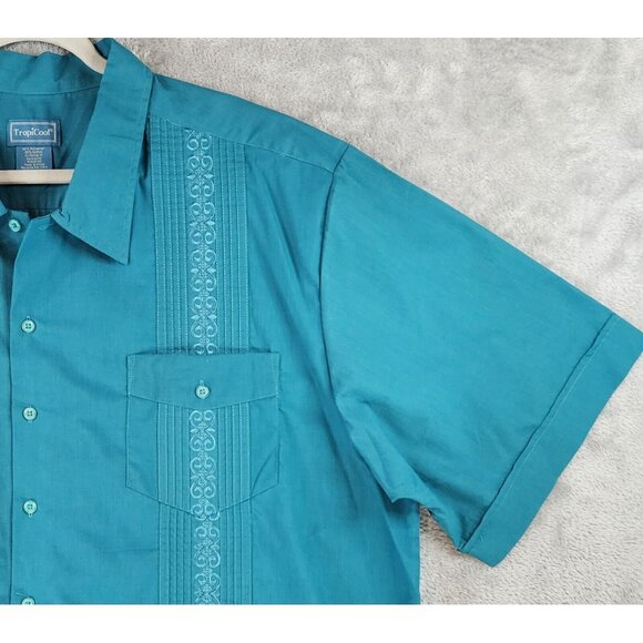 TropiCool Shirt Mens 2XL Green Guayabera Pleated Vintage Button Up Short Sleeve - Picture 9 of 11